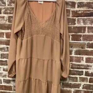 Chic Long Sleeve Tan Dress